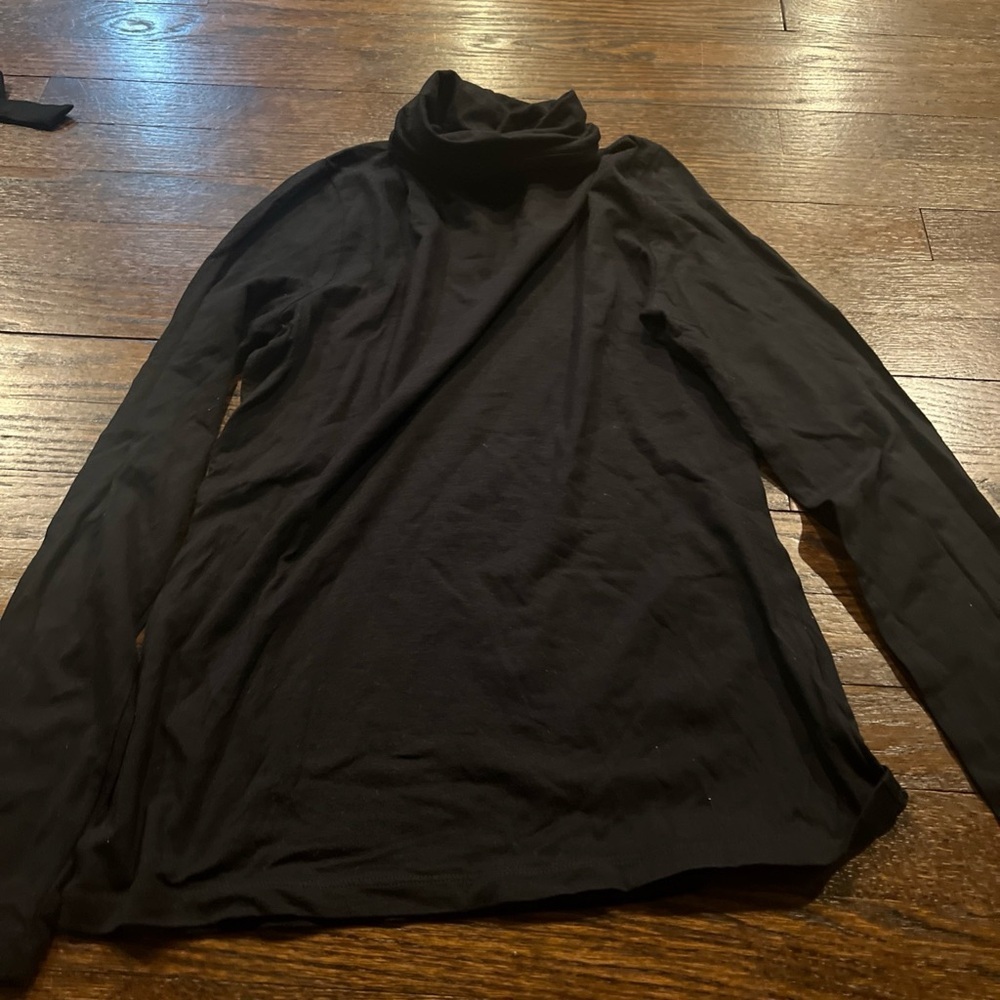 Lands' End Women's Black Turtleneck Top S 6-8 Long Sleeve Shaped Fit Cotton